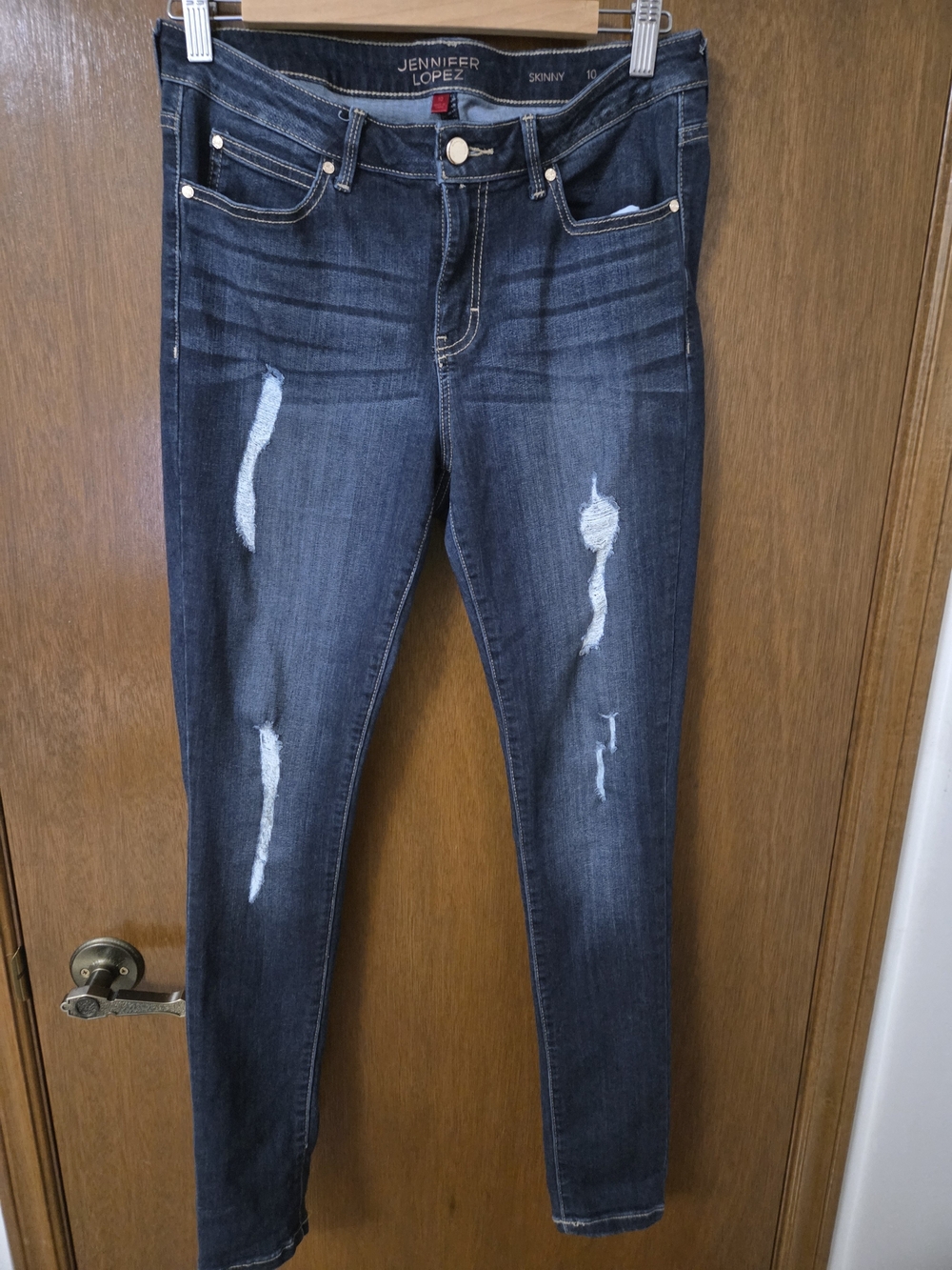 Jennifer Lopez Dark Indigo Distressed Skinny Jeans